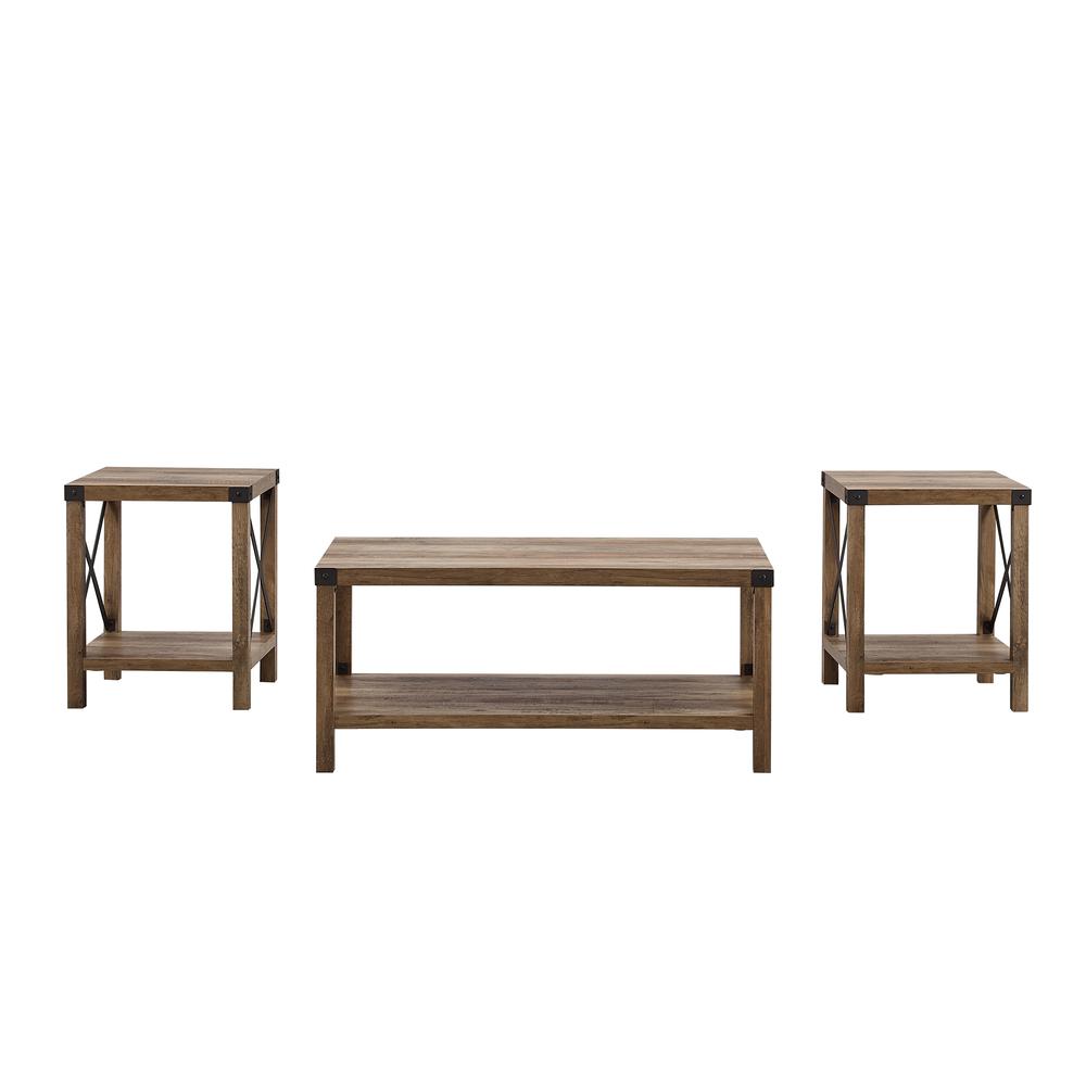 3-Piece Rustic Wood and Metal Accent Table Set - Rustic Oak. Picture 6