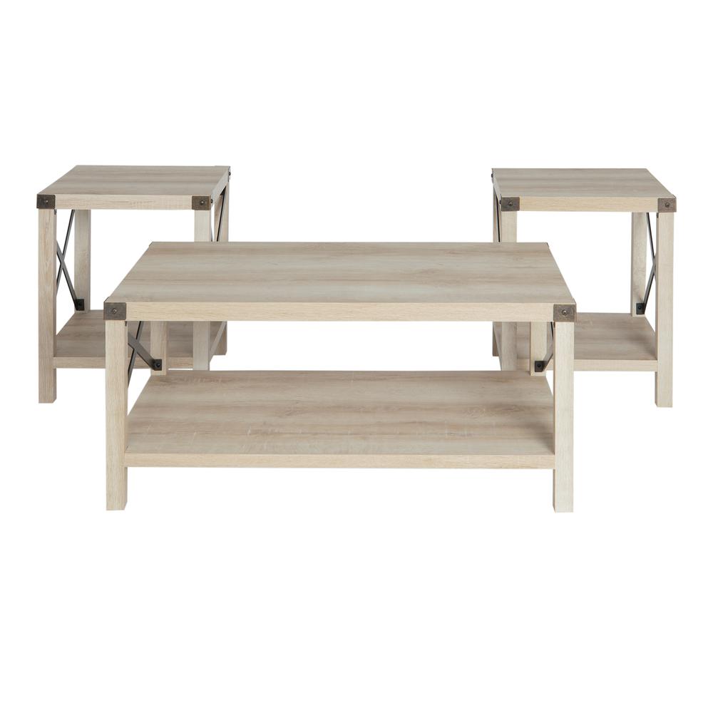 3-Piece Rustic Wood and Metal Accent Table Set - White Oak. Picture 4