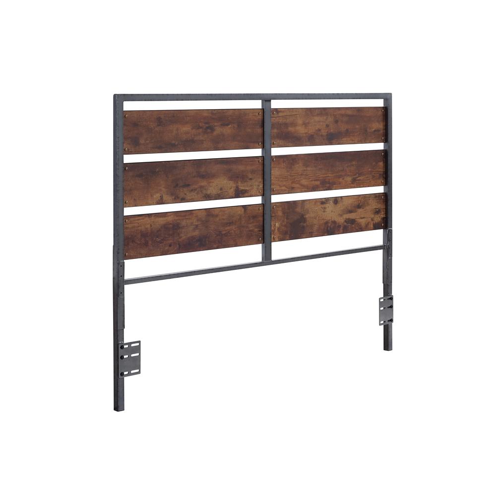 Queen Size Metal and Wood Plank Bed - Brown. Picture 10