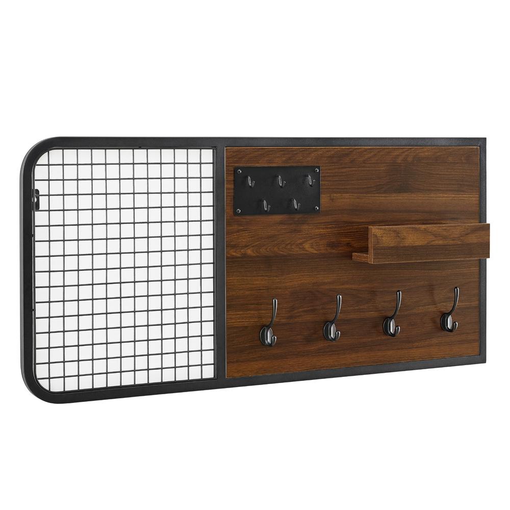 Lia 42" Metal and Wood Wall Organizer with Hooks - Dark Walnut. Picture 1