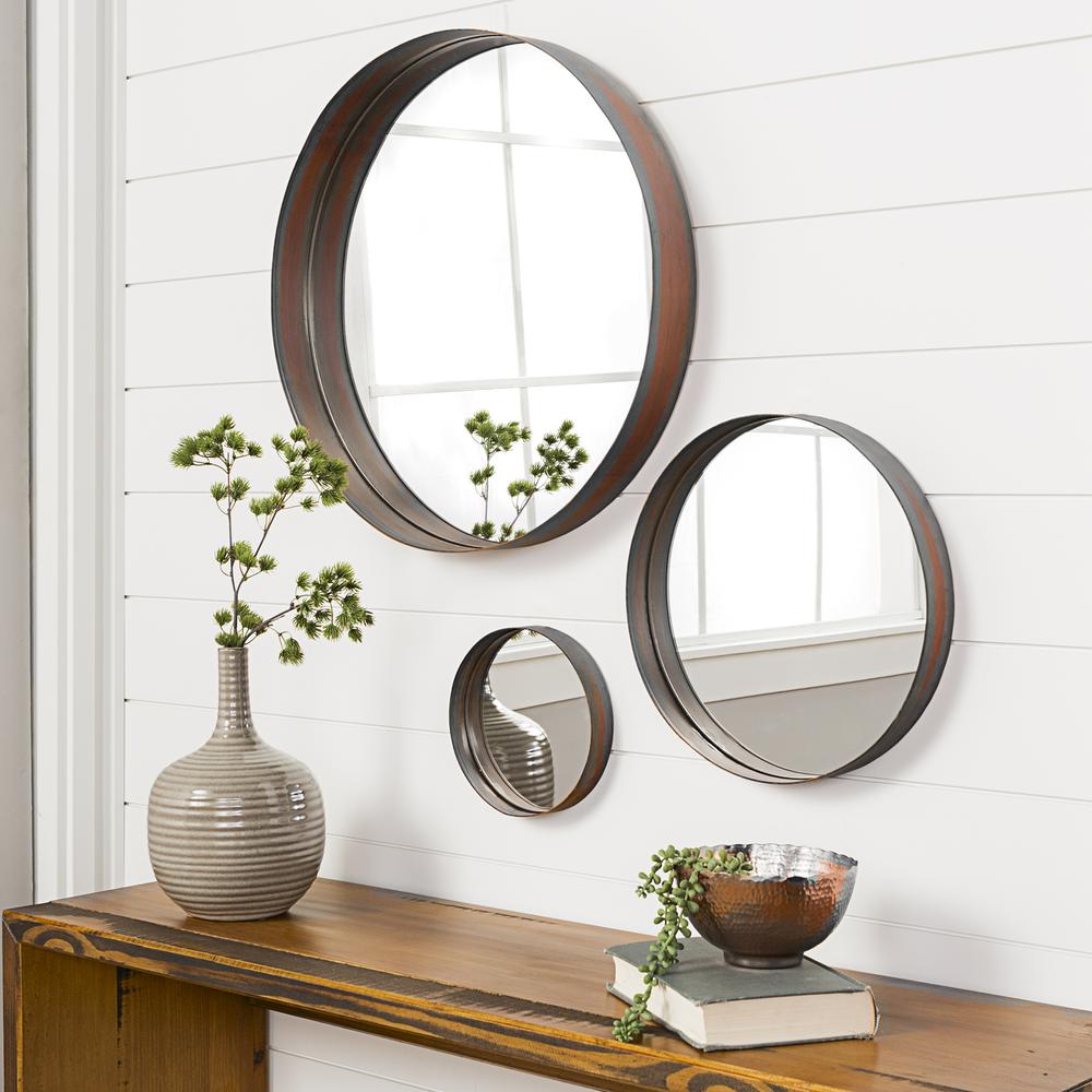 Banded Round Copper Mirrors - Set of 3. Picture 2