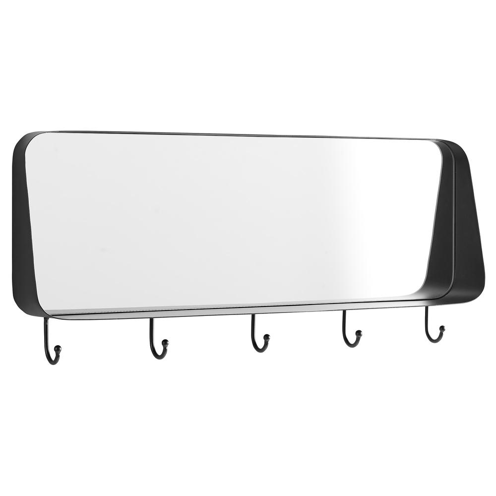 30" Rectangle Rounded Corner Mirror with Hooks - Black. Picture 1