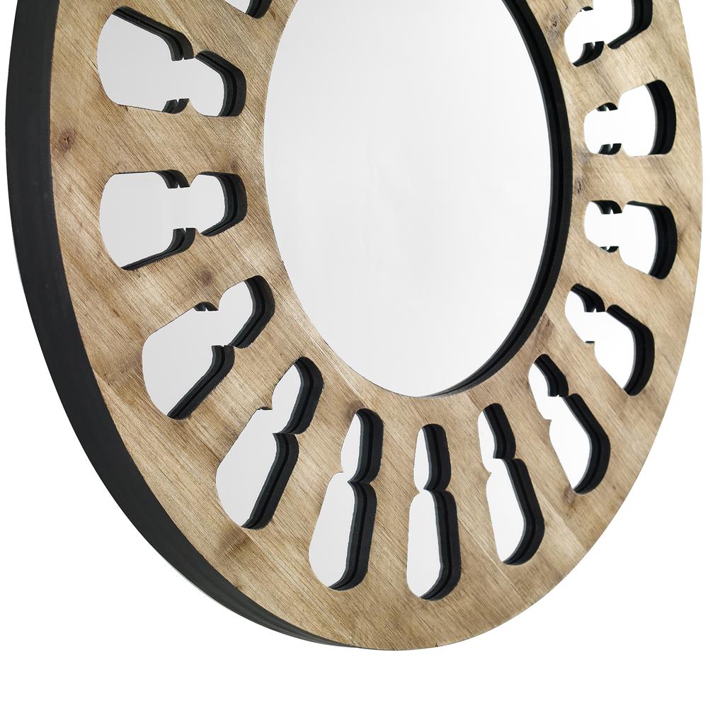 32" Rustic Farmhouse Round Wood Cut-Out Wall Mirror – Natural Wash. Picture 4