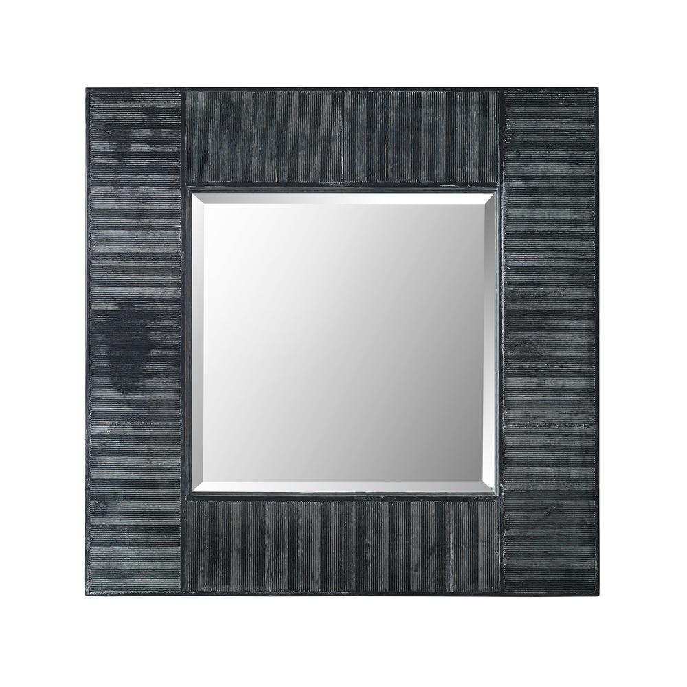 32" Urban Industrial Square Textured Wood Wall Mirror. Picture 1