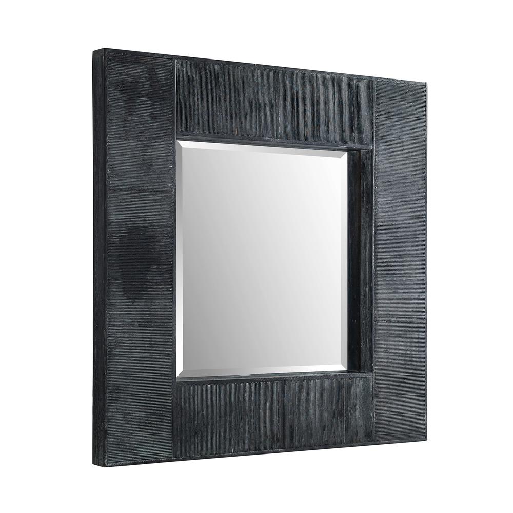 32" Urban Industrial Square Textured Wood Wall Mirror. Picture 3