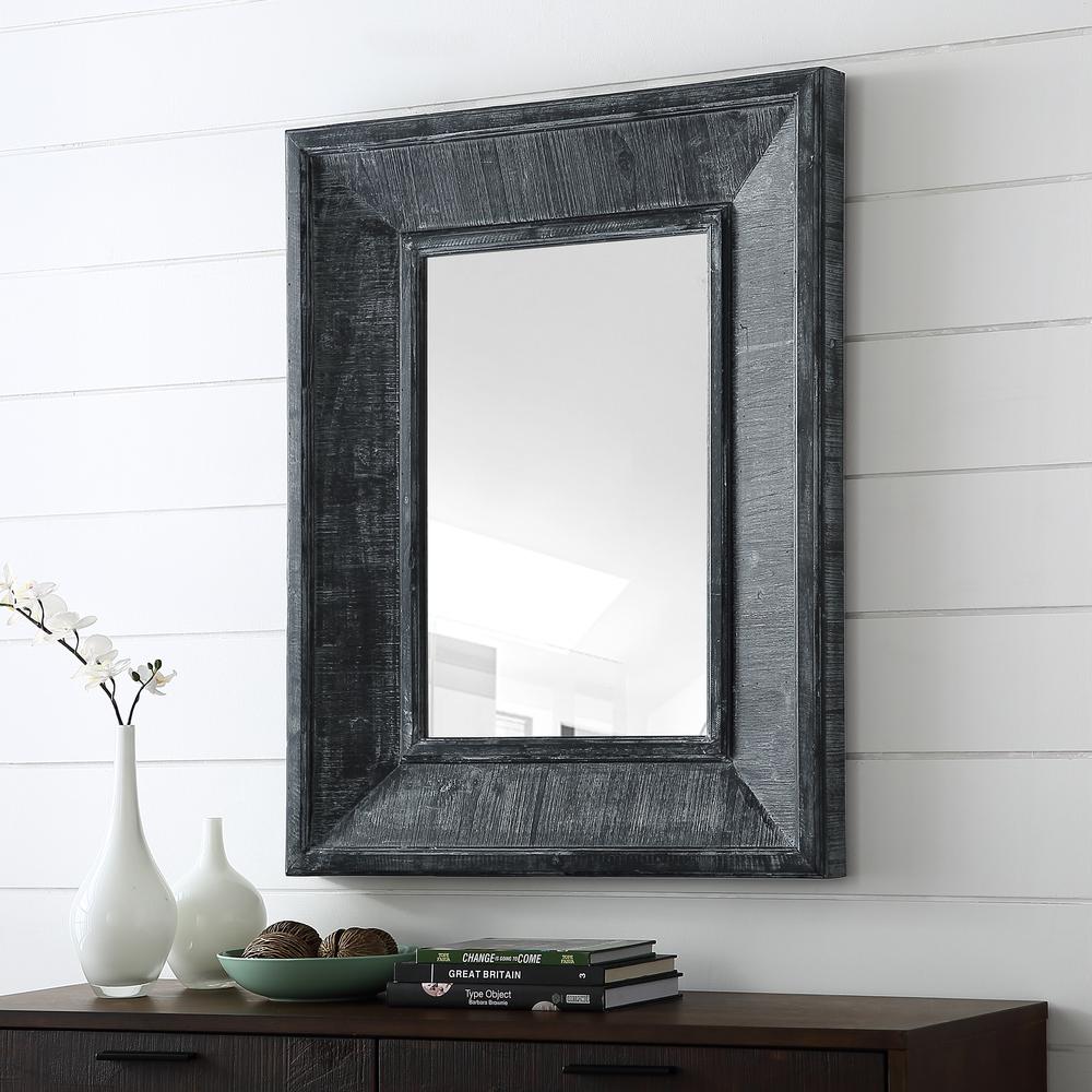 36" Urban Industrial Rectangle Textured Wood Wall Mirror. Picture 4