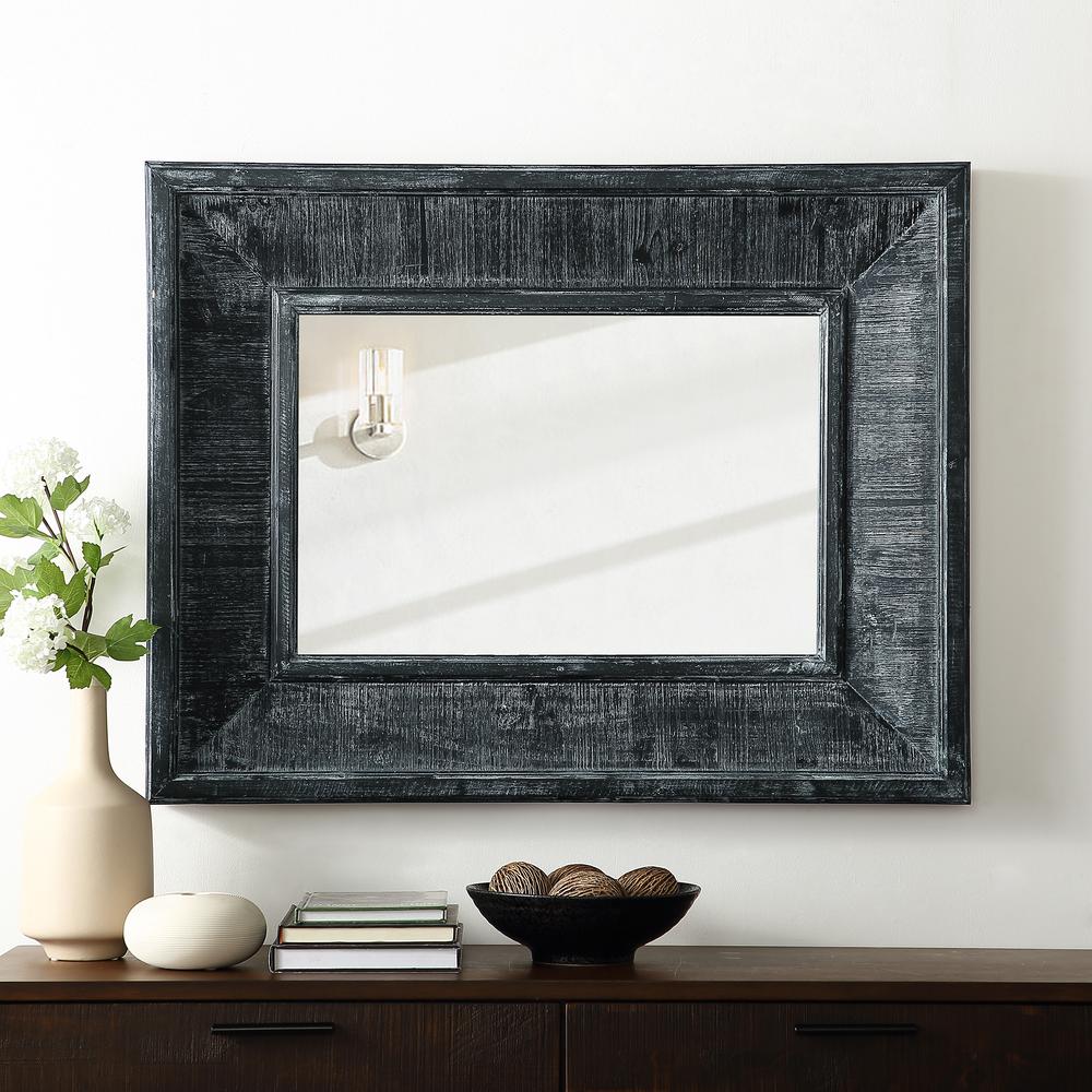 36" Urban Industrial Rectangle Textured Wood Wall Mirror. Picture 5