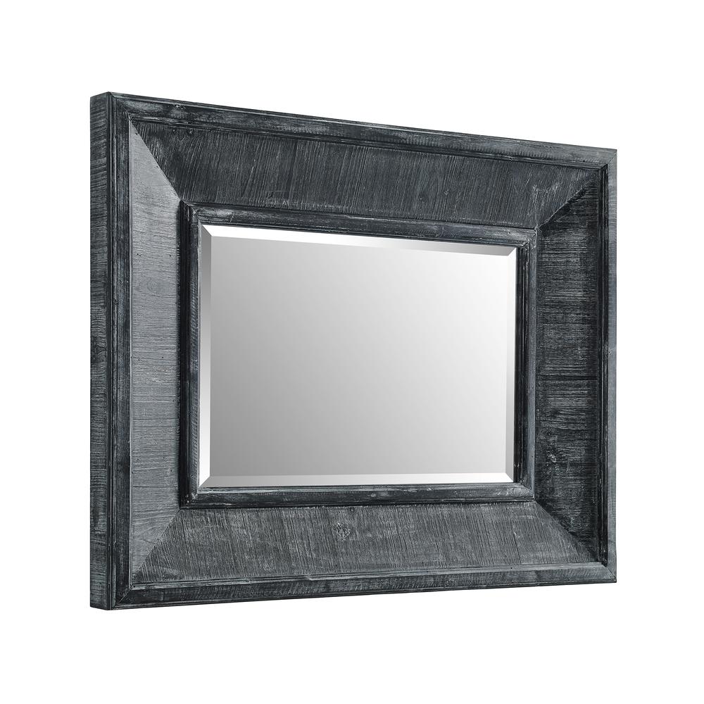 36" Urban Industrial Rectangle Textured Wood Wall Mirror. Picture 2
