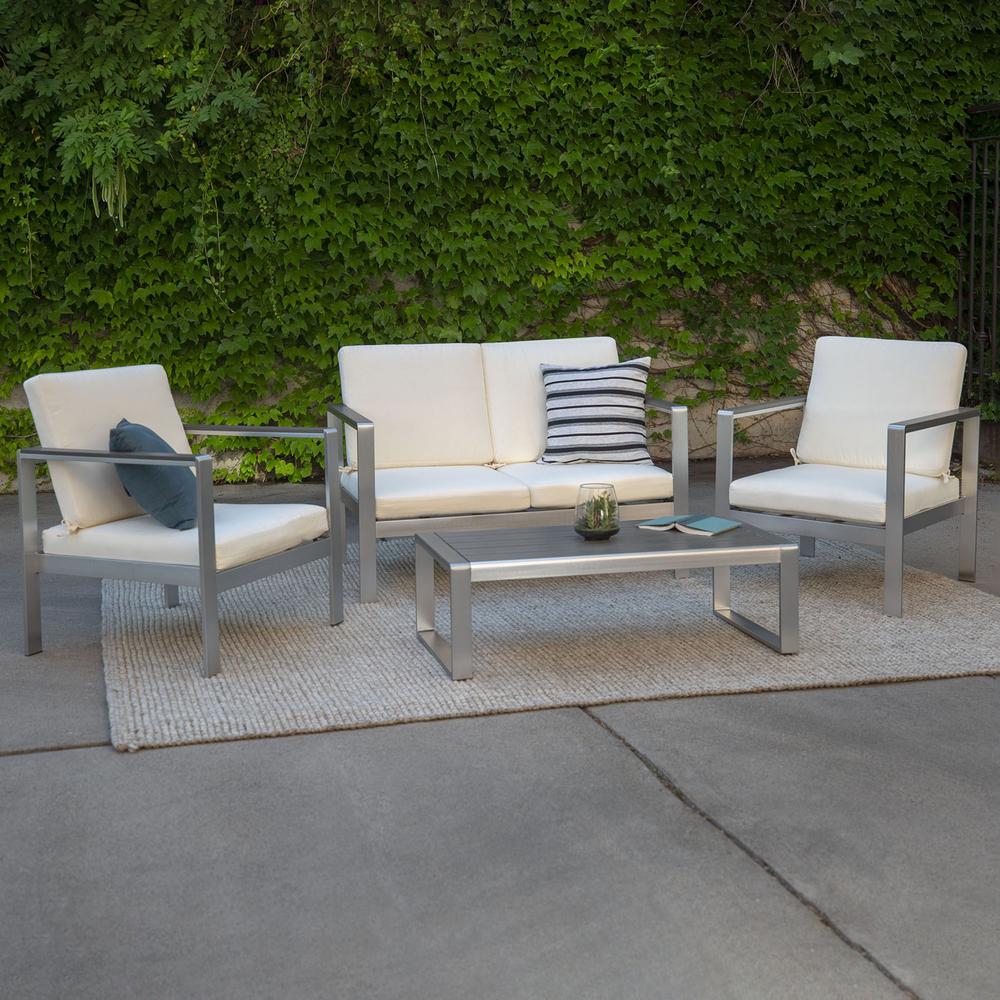 4-Piece Mod Style Chat Set with Cushions - Silver/Espresso. Picture 7