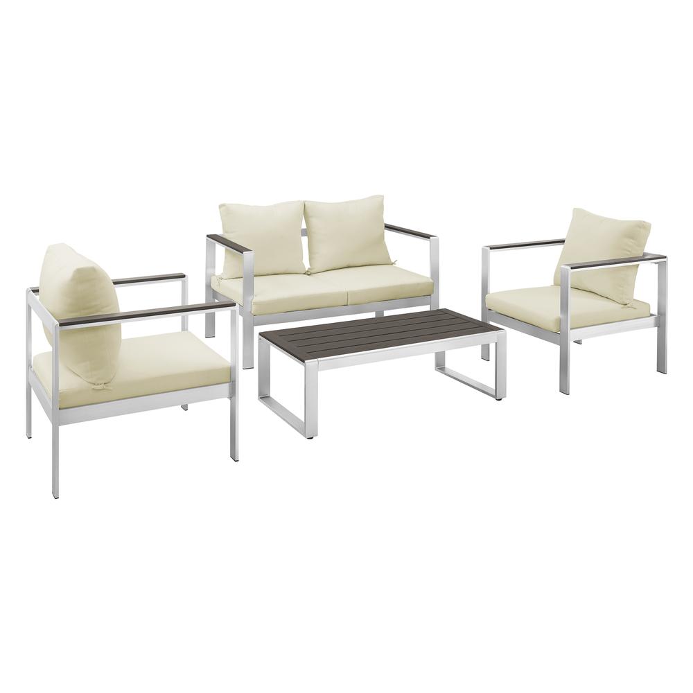 4-Piece Mod Style Chat Set with Cushions - Silver/Espresso. Picture 1