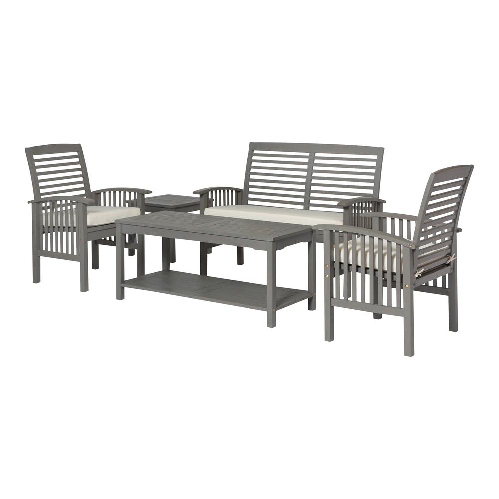 5-Piece Outdoor Chat Set - 1 Love Seat, 2 Chairs, 1 Coffee Table, 1 Side Table - Grey Wash. Picture 1