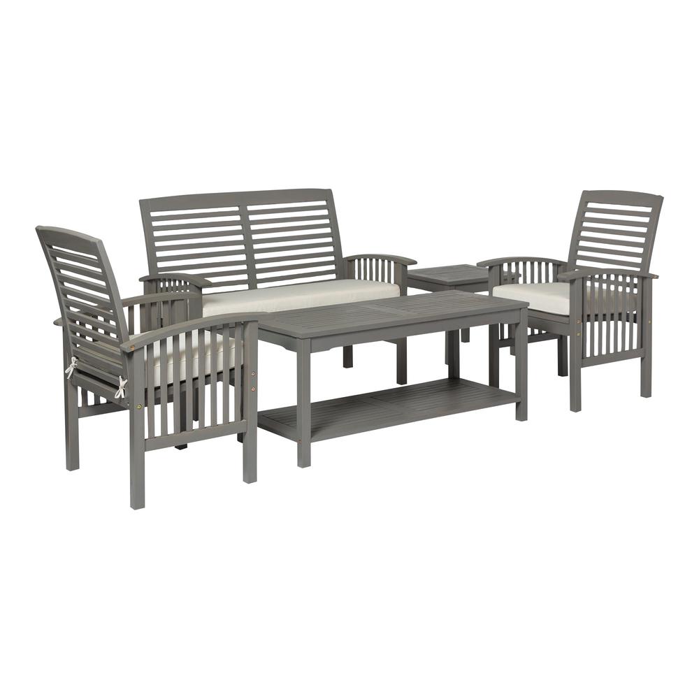 5-Piece Outdoor Chat Set - 1 Love Seat, 2 Chairs, 1 Coffee Table, 1 Side Table - Grey Wash. Picture 2