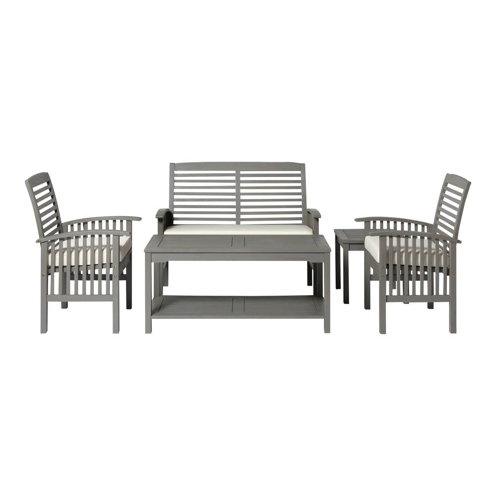 5-Piece Outdoor Chat Set - 1 Love Seat, 2 Chairs, 1 Coffee Table, 1 Side Table - Grey Wash. Picture 3