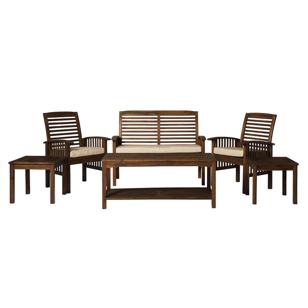 6-Piece Outdoor Chat Set - 1 Love Seat, 2 Chairs, 1 Coffee Table, 2 Side Tables - Dark Brown. Picture 3