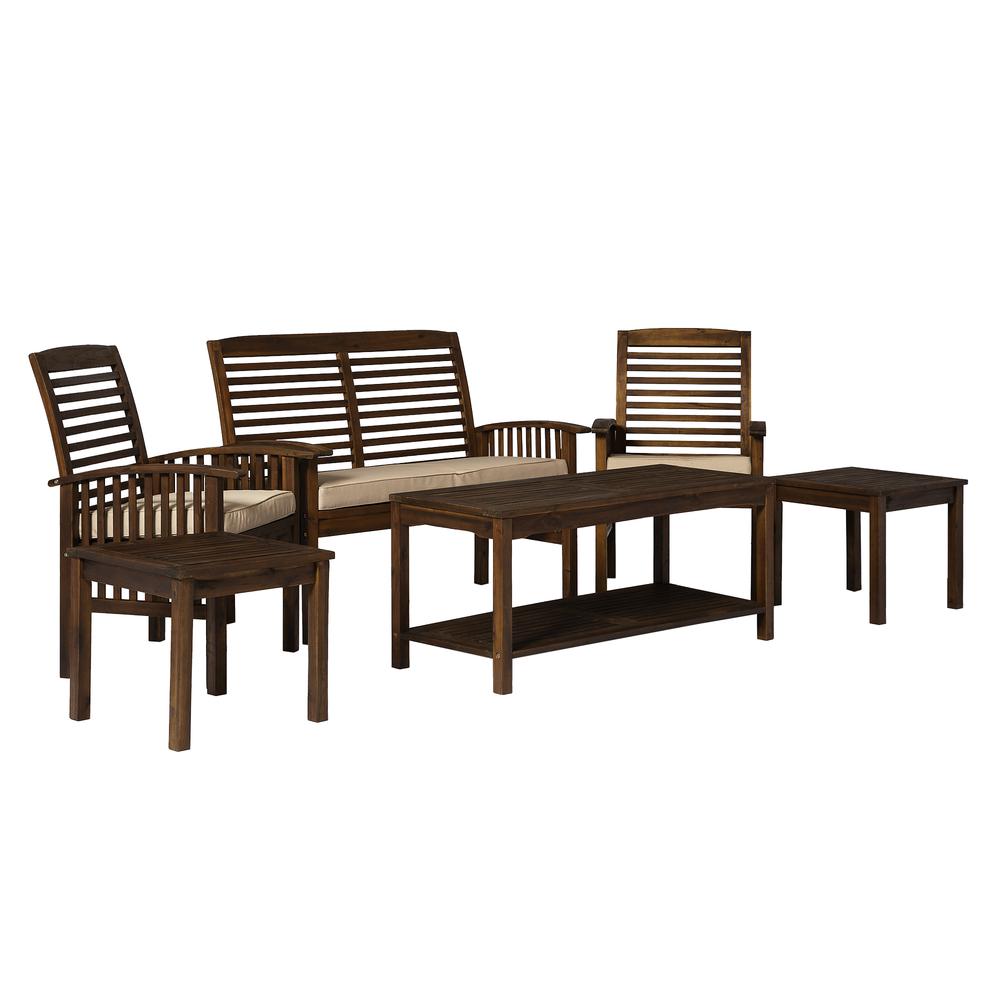 6-Piece Outdoor Chat Set - 1 Love Seat, 2 Chairs, 1 Coffee Table, 2 Side Tables - Dark Brown. Picture 4