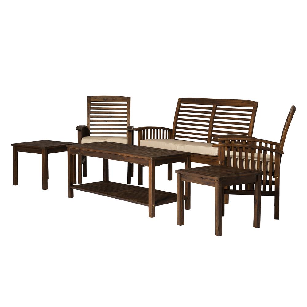 6-Piece Outdoor Chat Set - 1 Love Seat, 2 Chairs, 1 Coffee Table, 2 Side Tables - Dark Brown. Picture 5