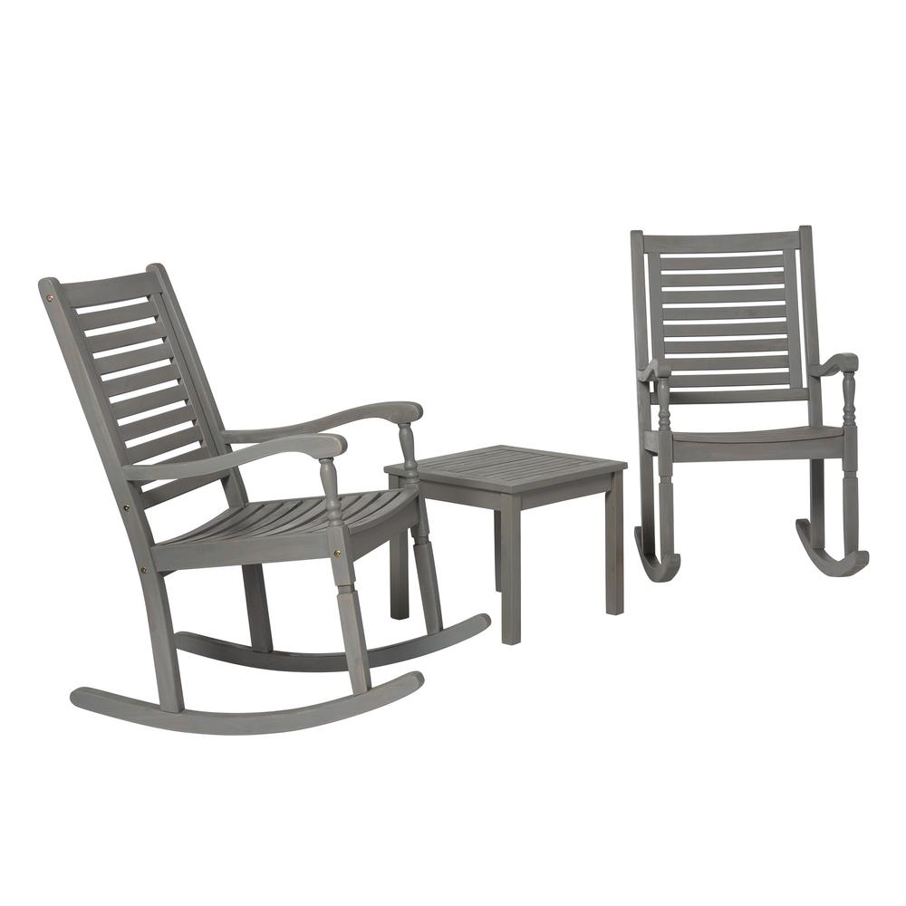 3-Piece Traditional Rocking Chair Outdoor Chat Set with Slatted Square Side Table - Grey Wash. Picture 1