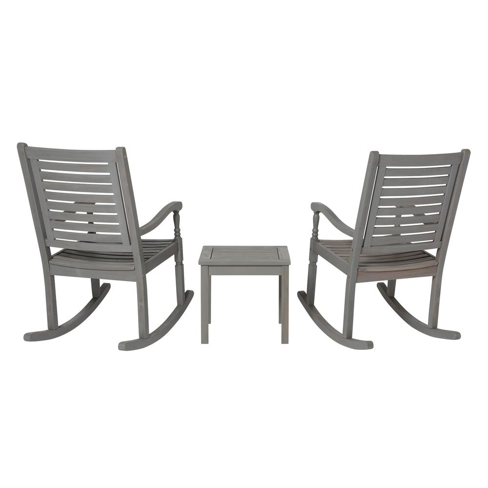 3-Piece Traditional Rocking Chair Outdoor Chat Set with Slatted Square Side Table - Grey Wash. Picture 2