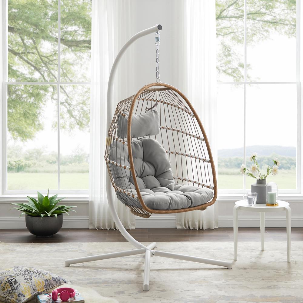 Swing Egg Chair with Stand - Brown/Grey. Picture 3