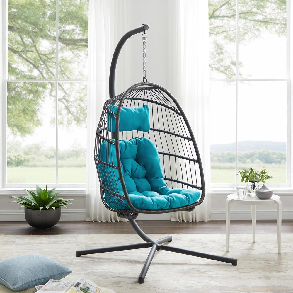 Swing Egg Chair with Stand - Grey/Teal. Picture 2