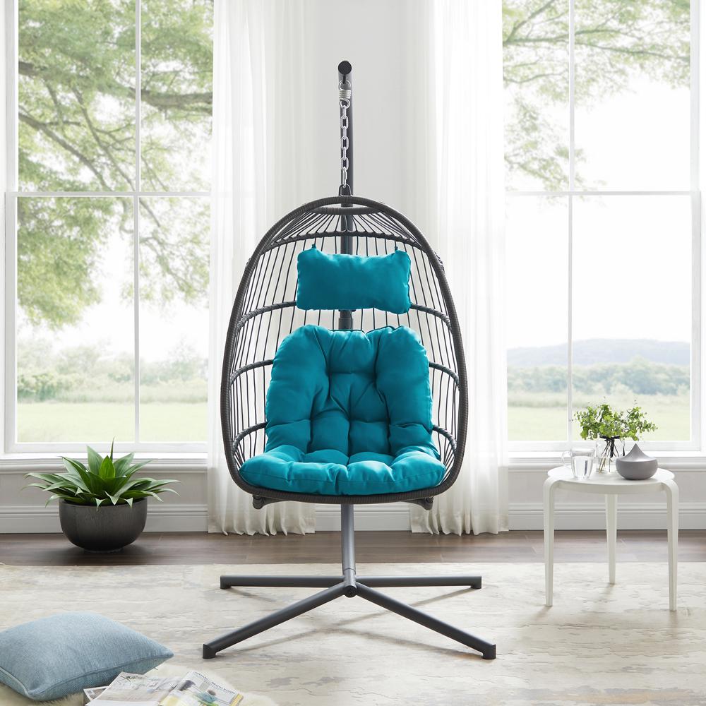 Swing Egg Chair with Stand - Grey/Teal. Picture 3