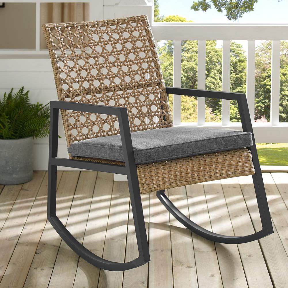 Modern Patio Rattan Rocking Chair - Light Brown/Grey. Picture 2