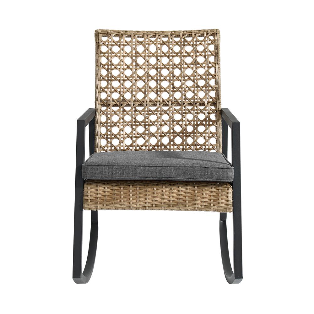 Modern Patio Rattan Rocking Chair - Light Brown/Grey. Picture 1