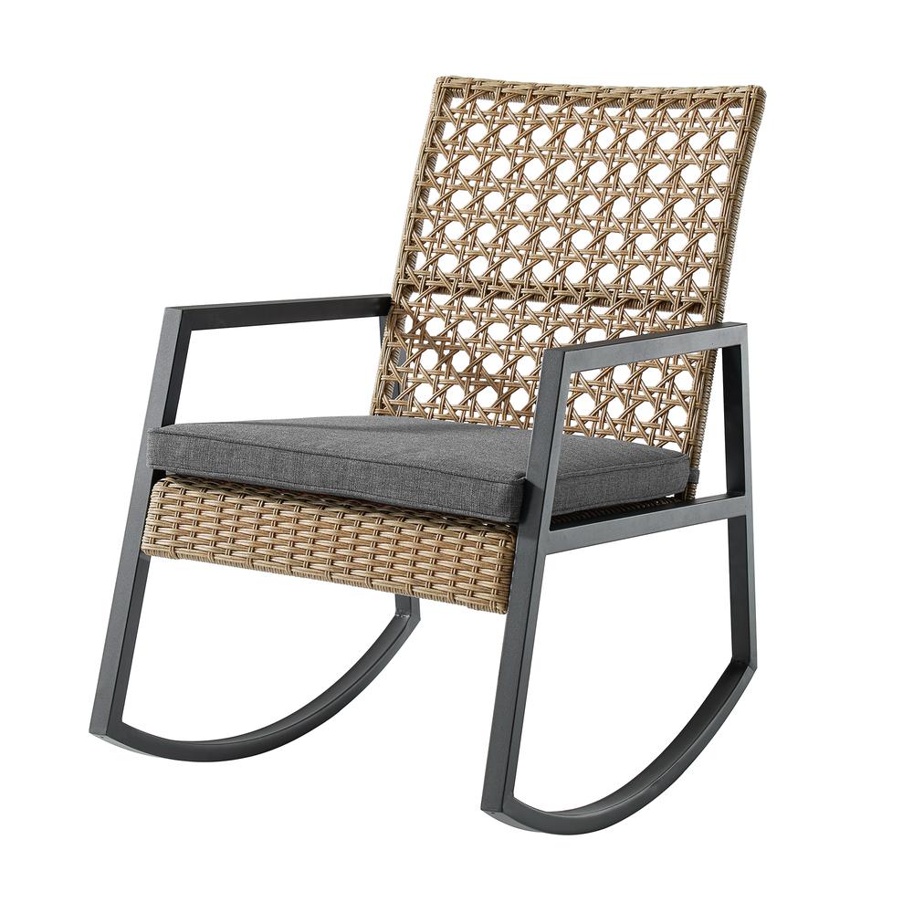 Modern Patio Rattan Rocking Chair - Light Brown/Grey. Picture 3
