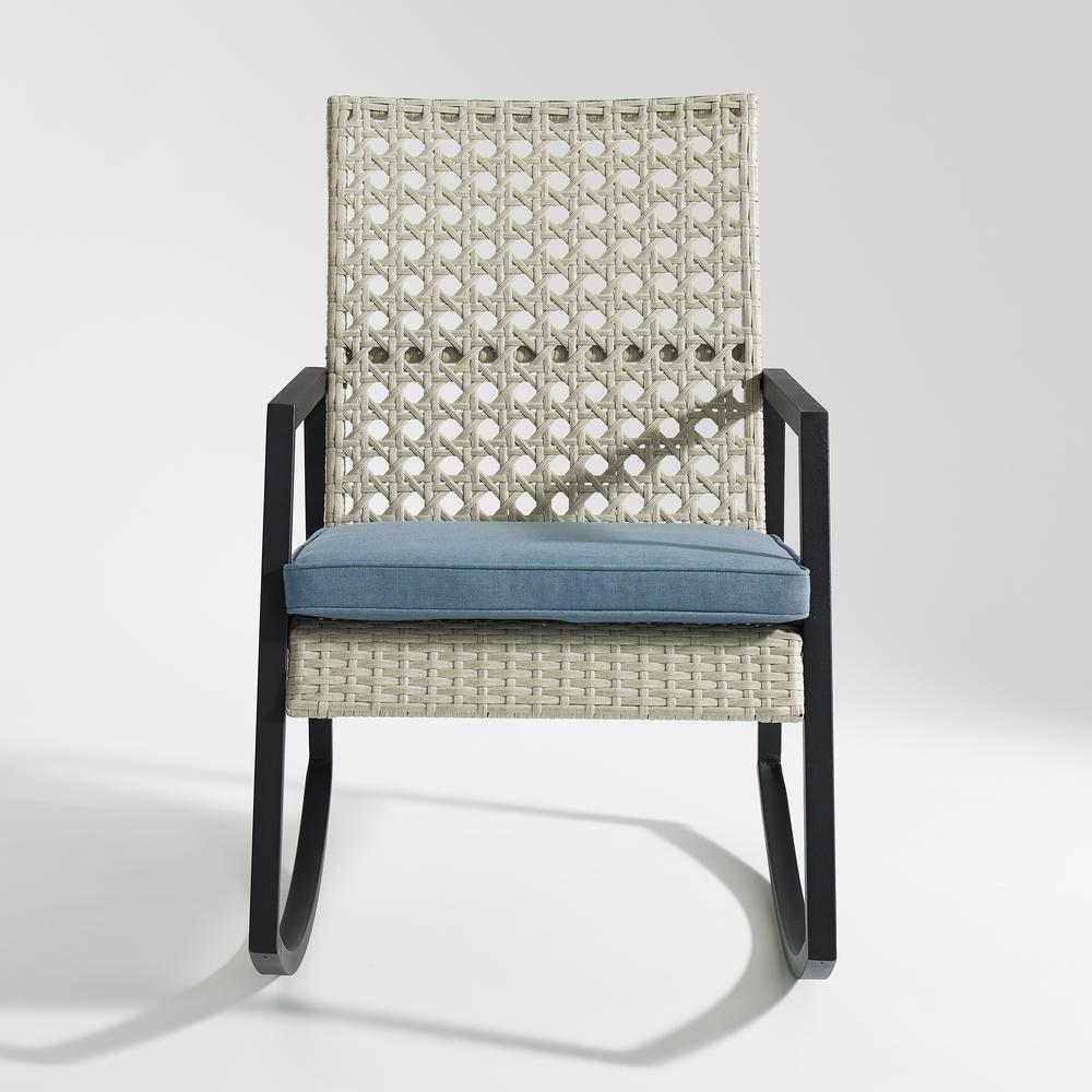 Modern Patio Rattan Rocking Chair - Light Grey/Blue. Picture 1