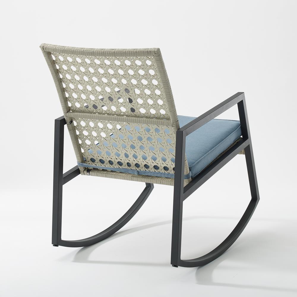 Modern Patio Rattan Rocking Chair - Light Grey/Blue. Picture 3