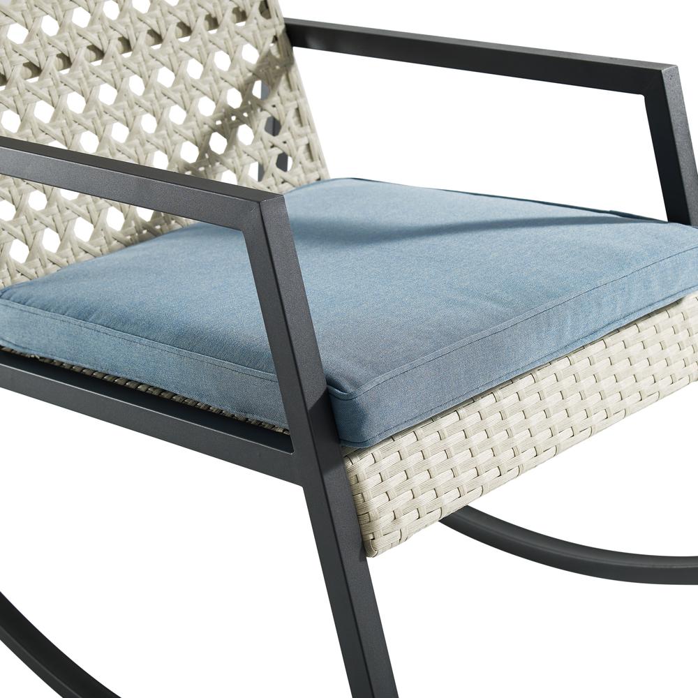 Modern Patio Rattan Rocking Chair - Light Grey/Blue. Picture 4