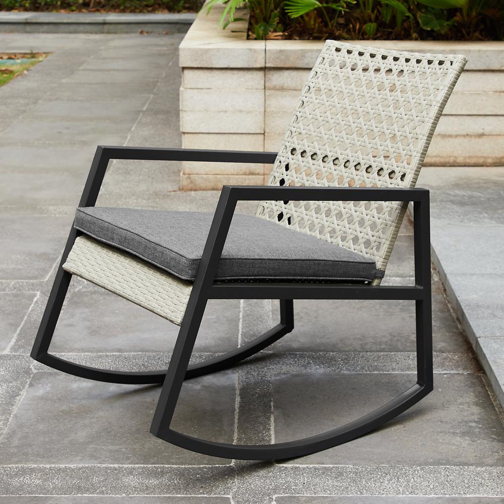 Modern Patio Rattan Rocking Chair - Light Grey/Grey. Picture 5