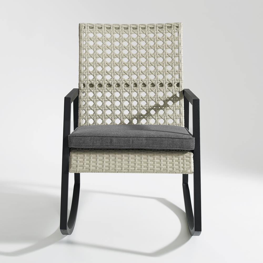 Modern Patio Rattan Rocking Chair - Light Grey/Grey. Picture 2