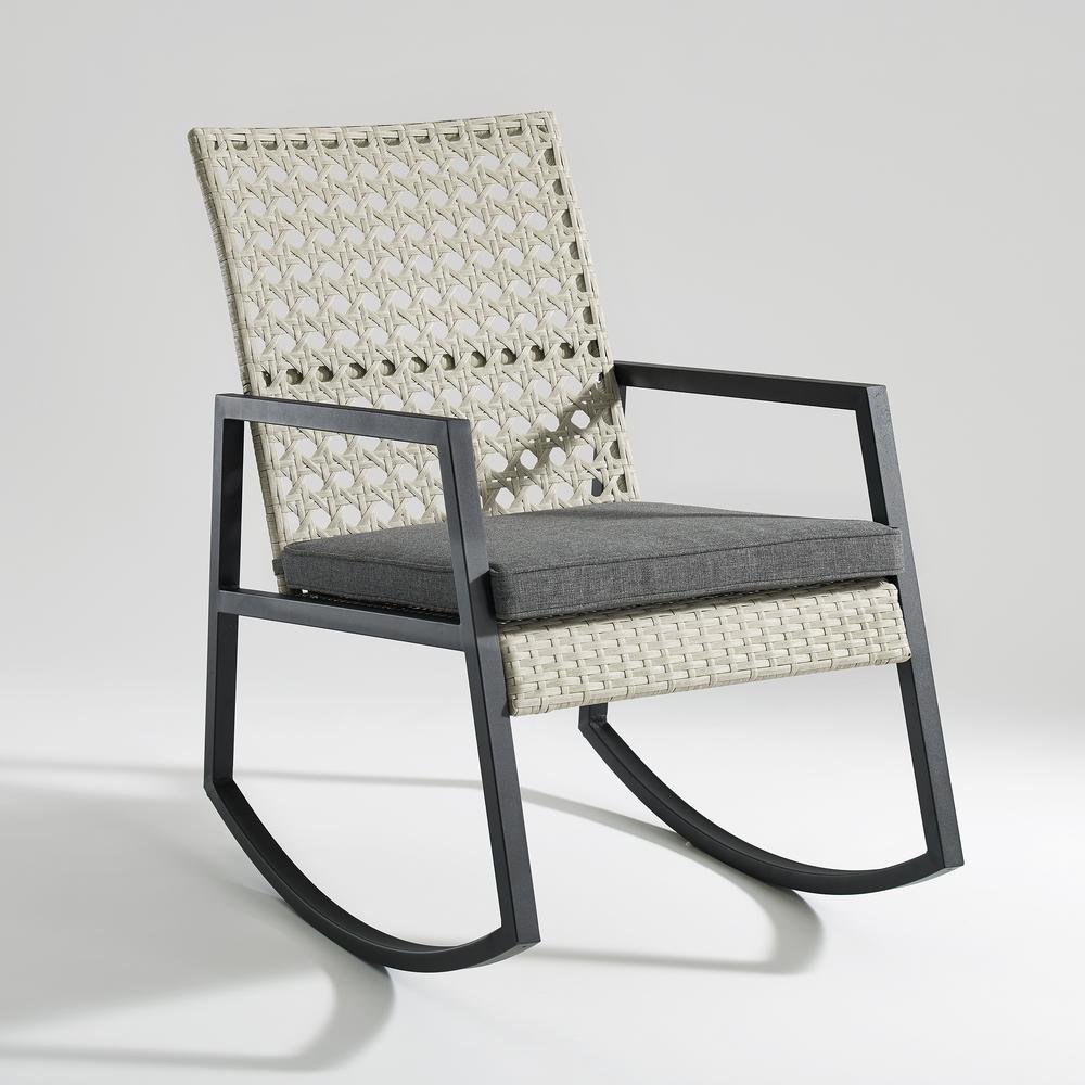 Modern Patio Rattan Rocking Chair - Light Grey/Grey. Picture 4
