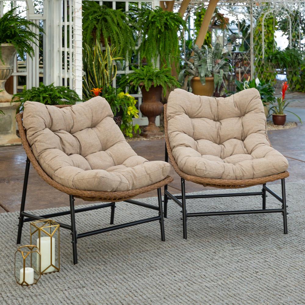 Outdoor Rattan Scoop Chairs, Set of 2 - Natural. Picture 3
