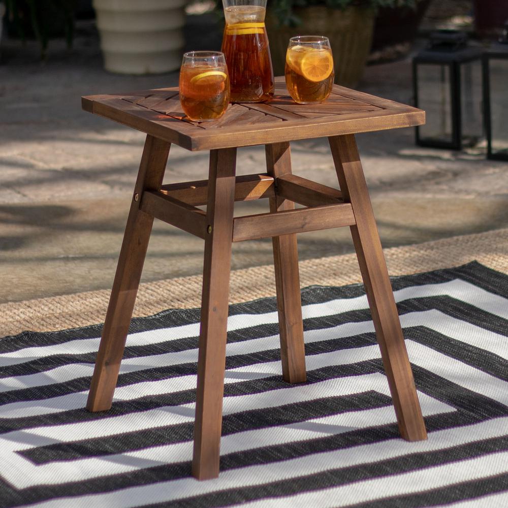 18" Solid Acacia Wood Chevron Outdoor Side Table - Dark Brown. Picture 2