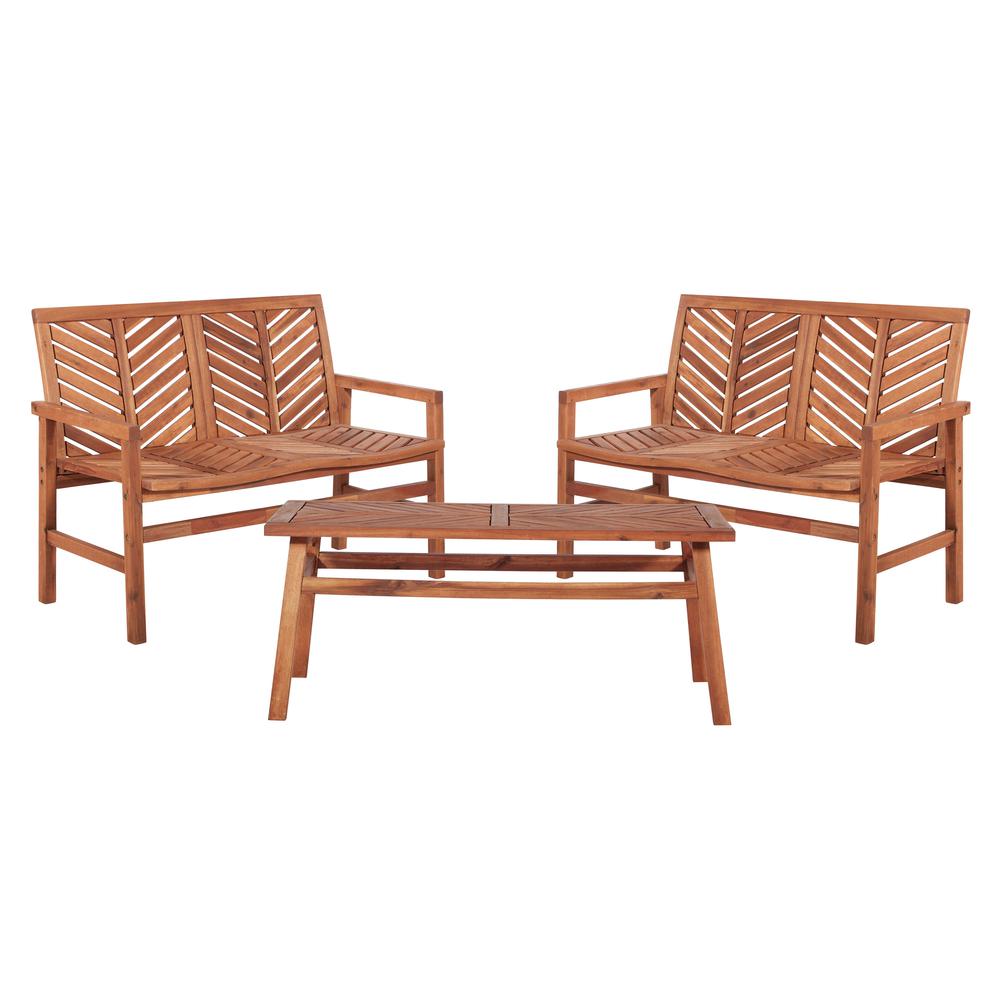 3-Piece Chevron Outdoor Patio Loveseat Chat Set - Brown. Picture 2