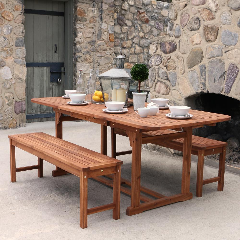 3-Piece Brown Acacia Patio Dining Set. Picture 3