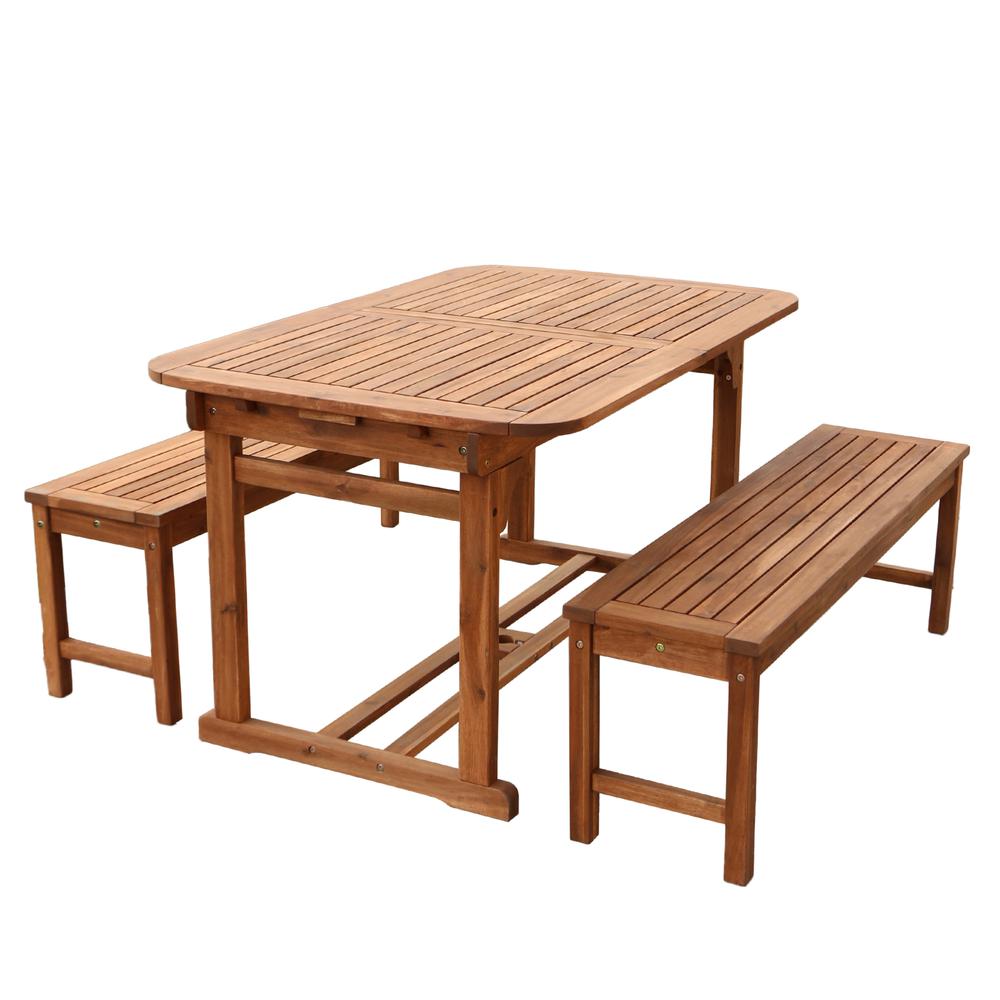 3-Piece Brown Acacia Patio Dining Set. Picture 1