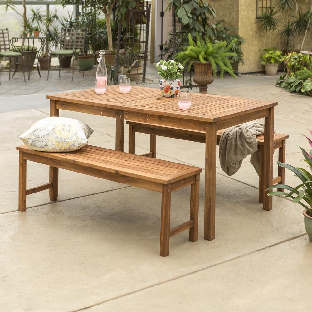 Acacia Wood Classic Patio 3-Piece Dining Set - Brown. Picture 2