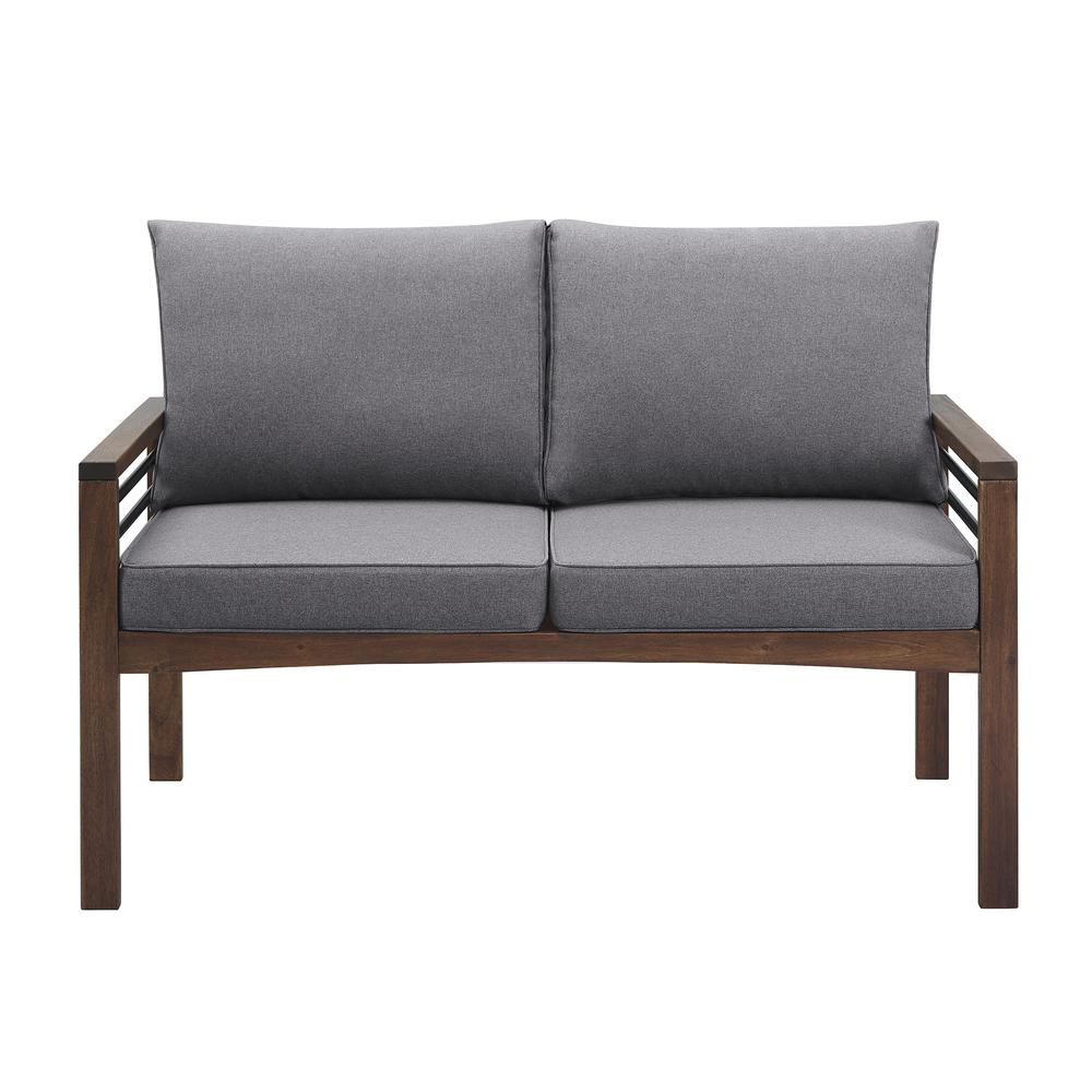 Pearson Modern Wood and Metal Outdoor Loveseat - Grey/Dark Brown. Picture 1