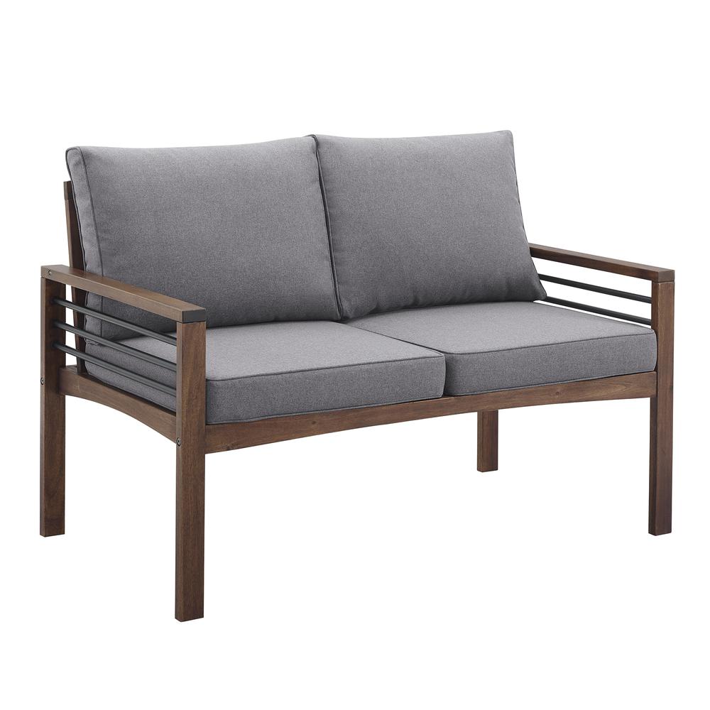 Pearson Modern Wood and Metal Outdoor Loveseat - Grey/Dark Brown. Picture 2