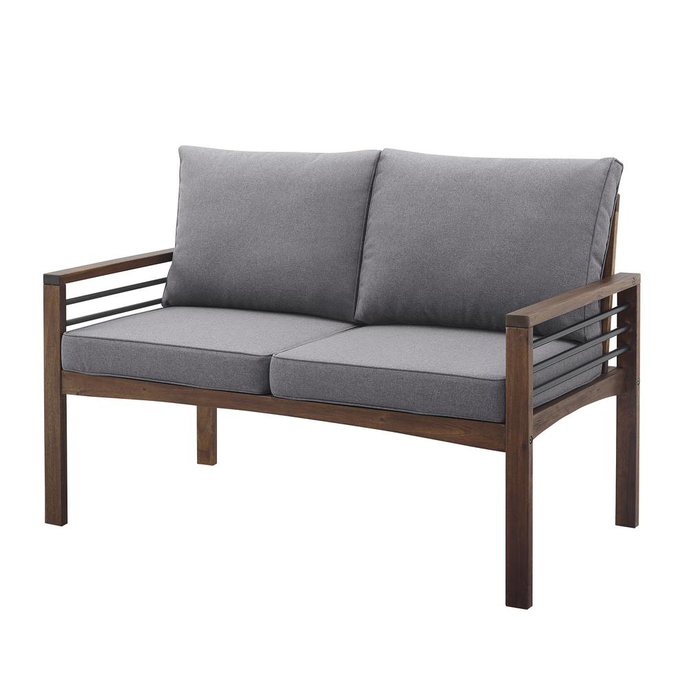 Pearson Modern Wood and Metal Outdoor Loveseat - Grey/Dark Brown. Picture 3