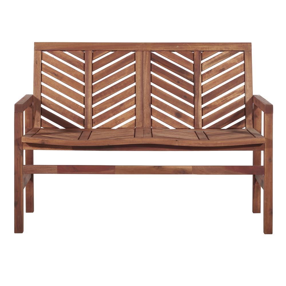 48" Solid Acacia Wood Chevron Outdoor Loveseat Bench - Brown. Picture 2