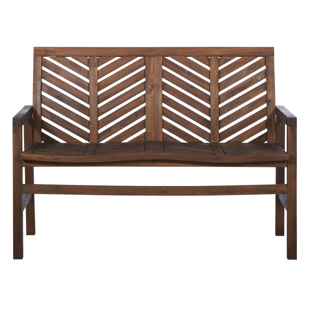 48" Solid Acacia Wood Chevron Outdoor Loveseat Bench - Dark Brown. Picture 3