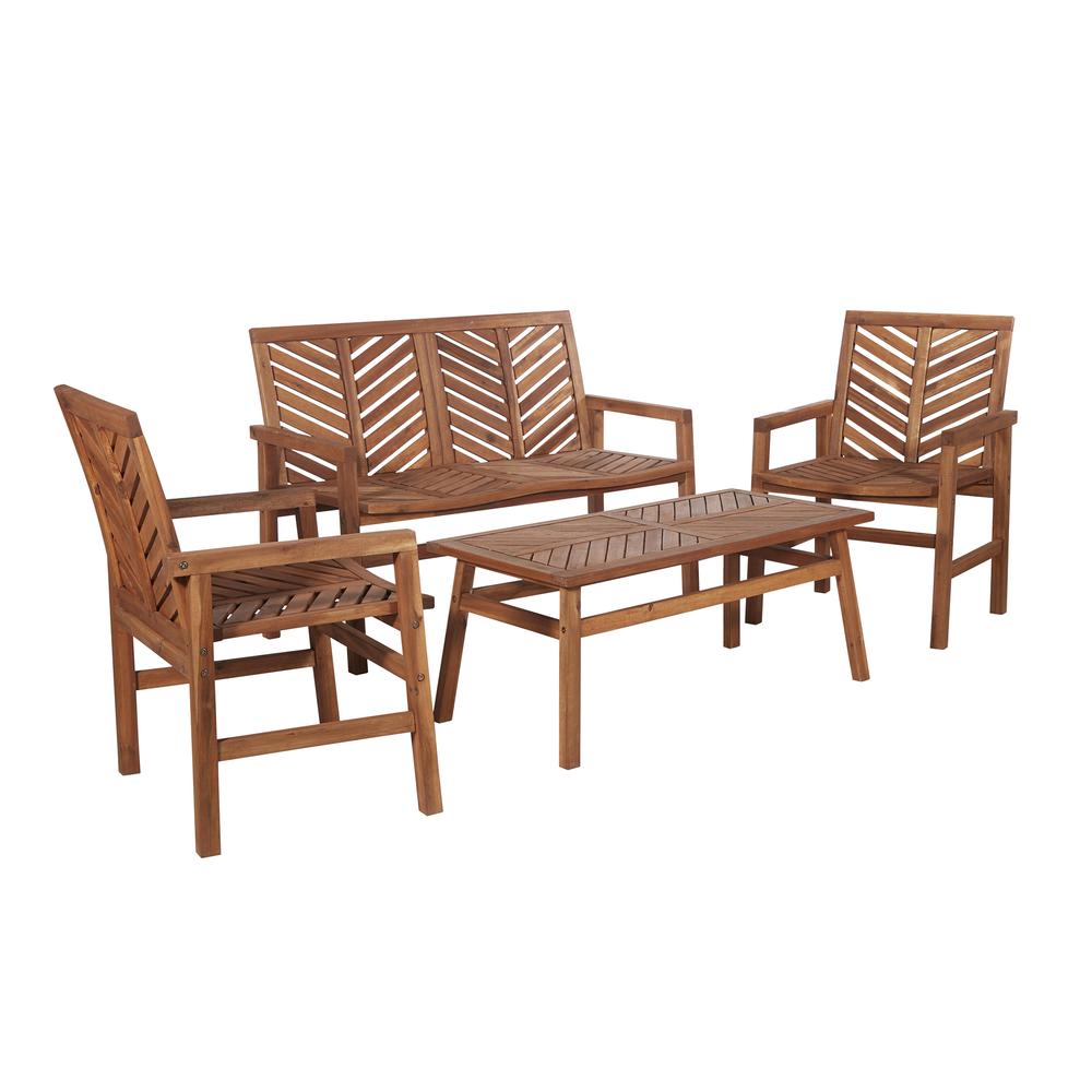 4-Piece Chevron Outdoor Patio Chat Set - Brown. Picture 2