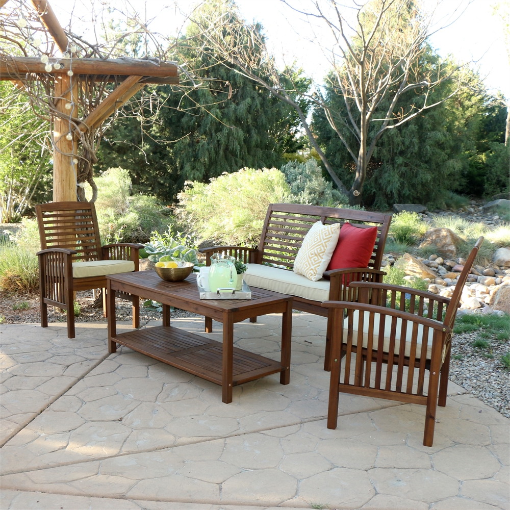 4-Piece Dark Brown Acacia Patio Conversation Set with Cushions. Picture 2
