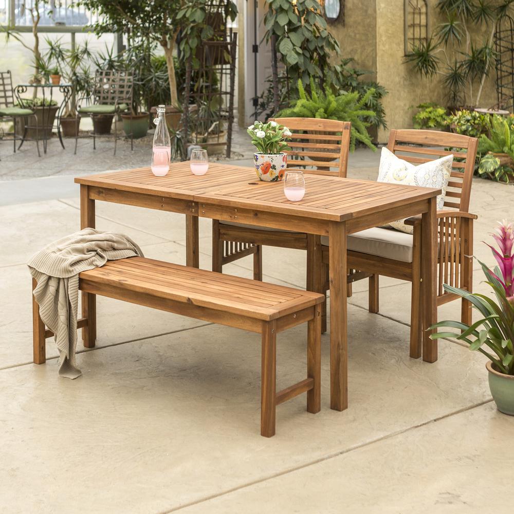 Acacia Wood Classic Patio 4-Piece Dining Set - Brown. Picture 2