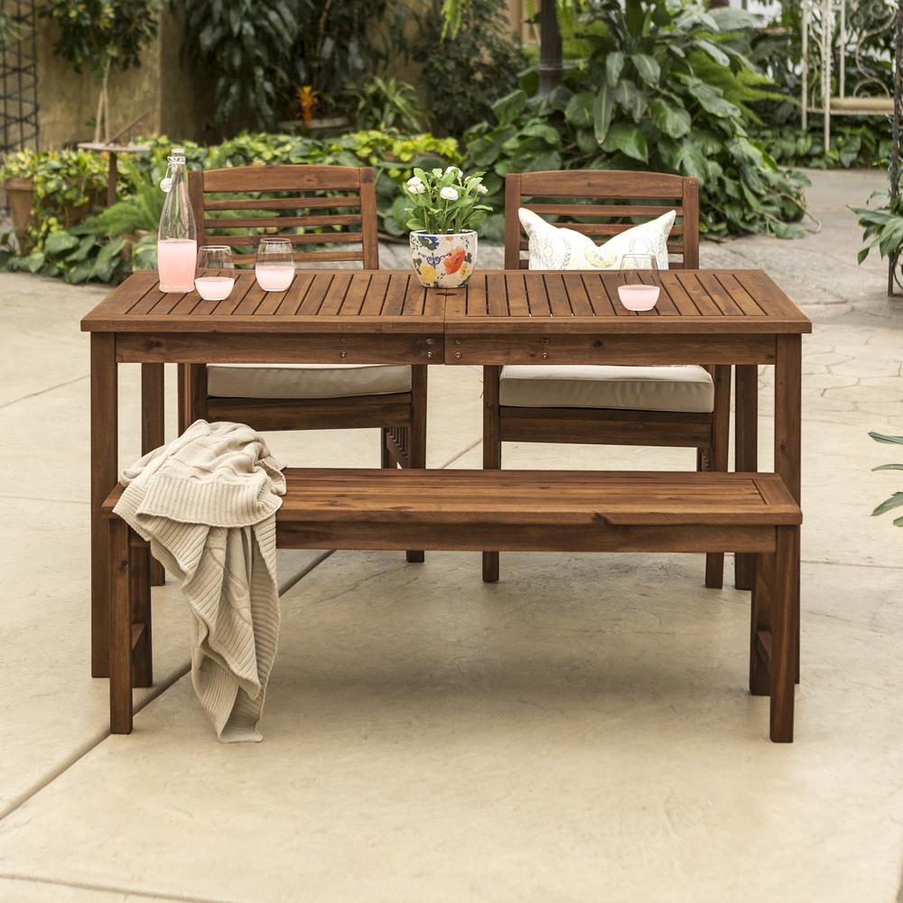 Acacia Wood Classic Patio 4-Piece Dining Set - Dark Brown. Picture 2