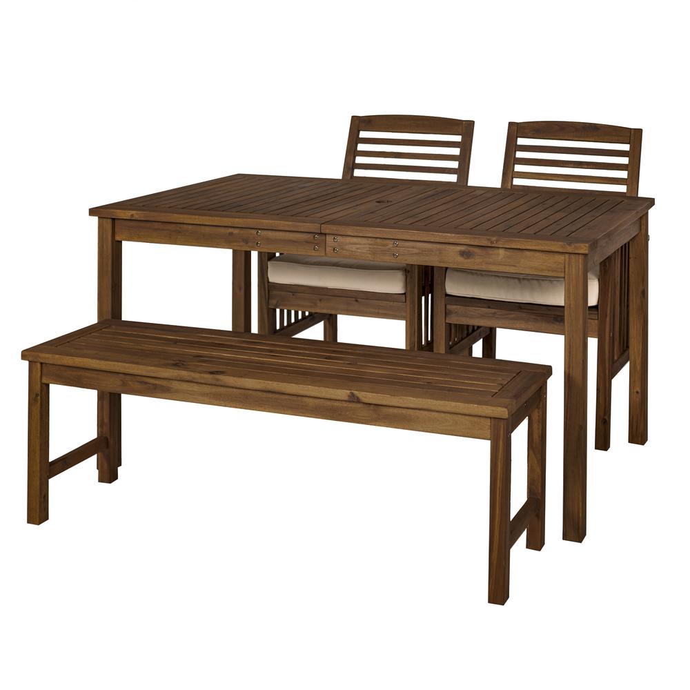 Acacia Wood Classic Patio 4-Piece Dining Set - Dark Brown. Picture 1